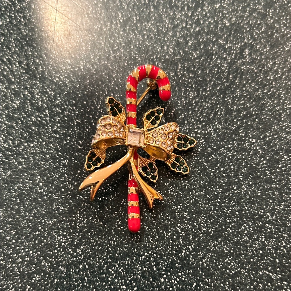 Talbots Gold and Red Candy Cane Brooch